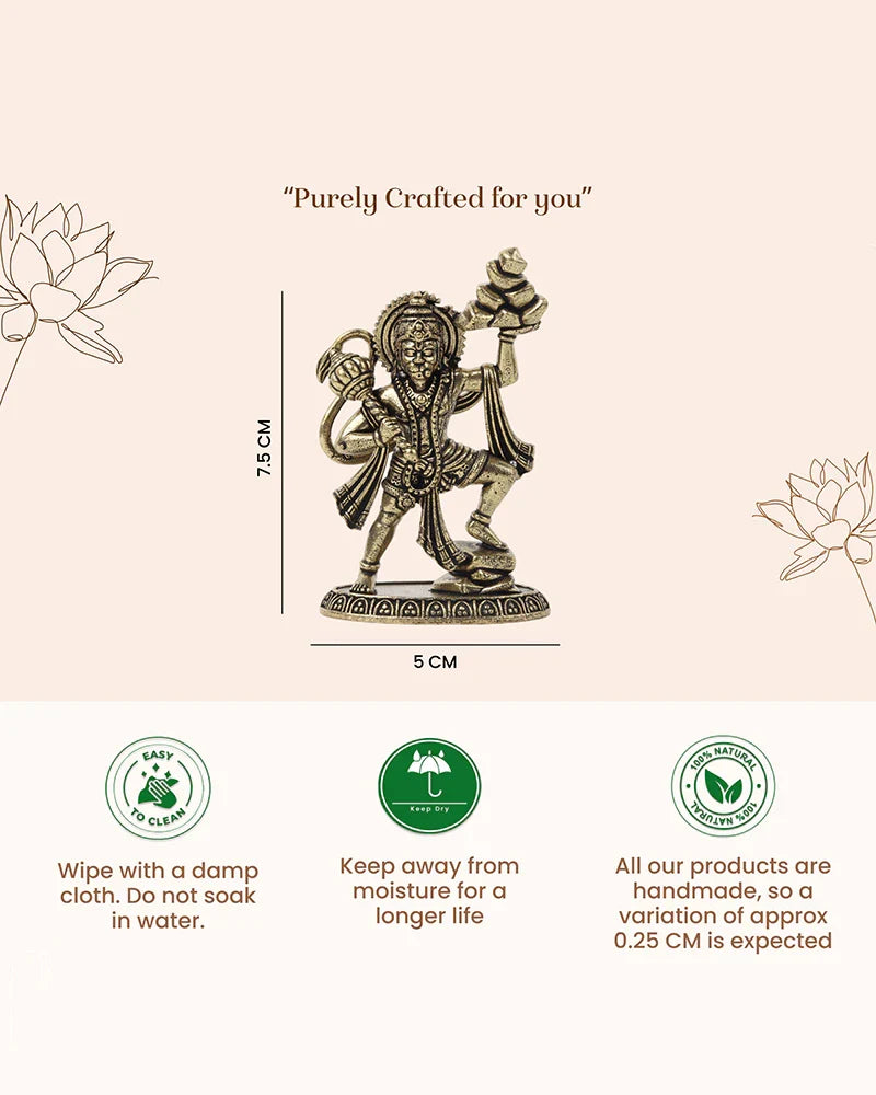 Decorative Pure Brass Hanuman Ji Idol for Temple Shelves and Worship