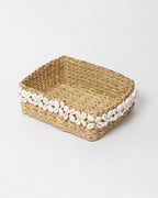 Handwoven Seagrass Shells Organizer Basket for Elegant Home and Tabletop Decor