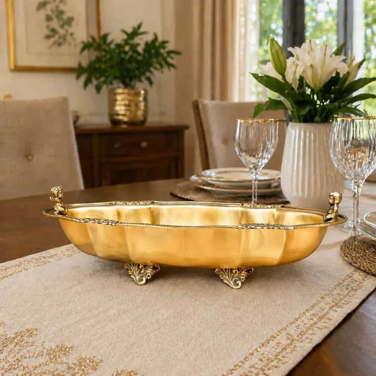 Brass Decorative Oval Serving Fruit, Dish Bowl Vedansh Craft