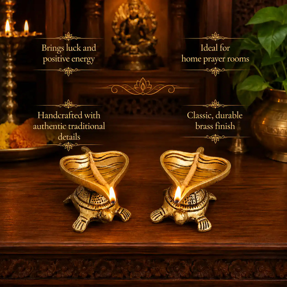 Brass Tortoise Oil Diya Pair (1.5 Inch) Vedansh Craft