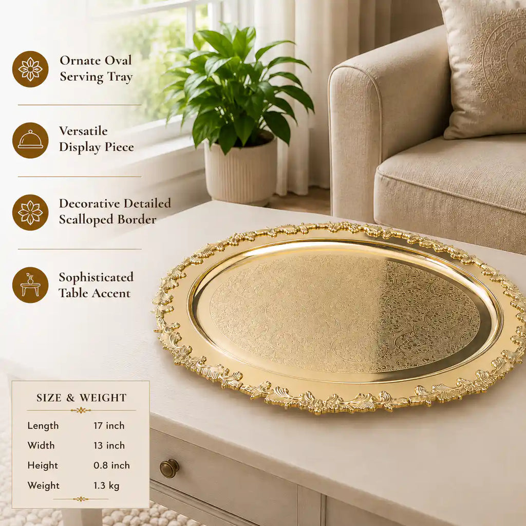 Brass Handcrafted Oval Tray / Platter Vedansh Craft