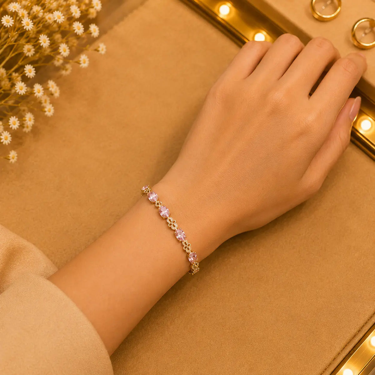 Geometric Tennis Bracelet for Women | Split Leaf & Oval CZ Design Vedansh Craft