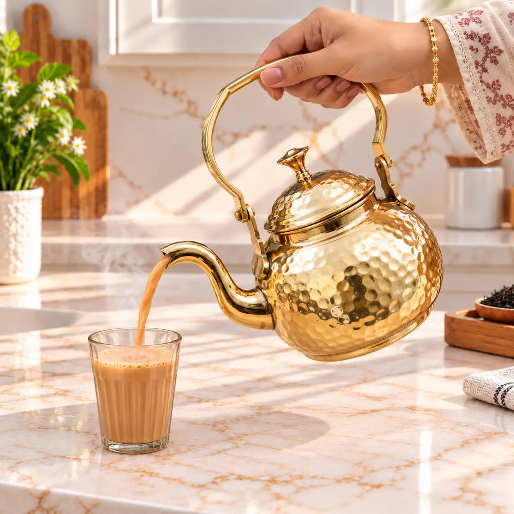 Brass Hammered Tea Pot / Kettle (5.5 Inch) Vedansh Craft