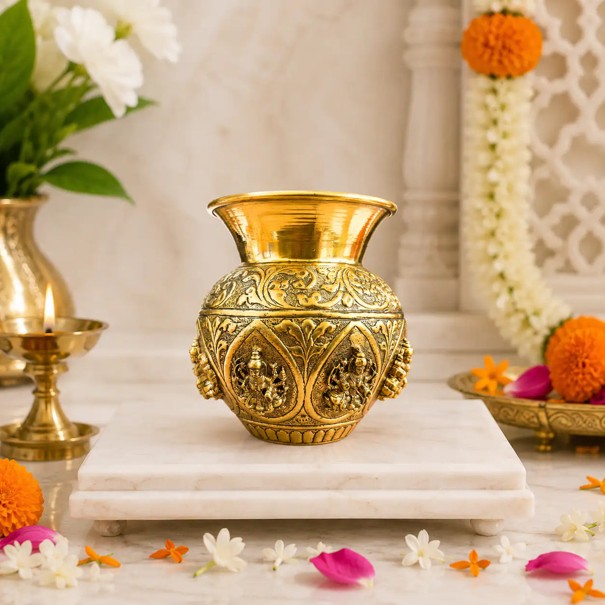 Brass Ashtalakshmi Kodam / Kalash (5.5 Inch) Vedansh Craft