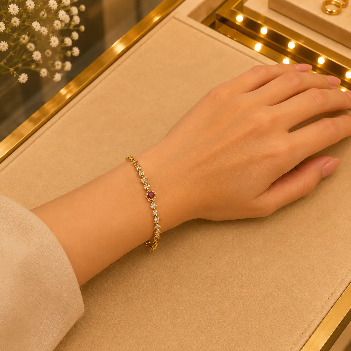 Leaf & Vine Tennis Bracelet for Women | CZ Stones, Gold-Tone Clasp Vedansh Craft