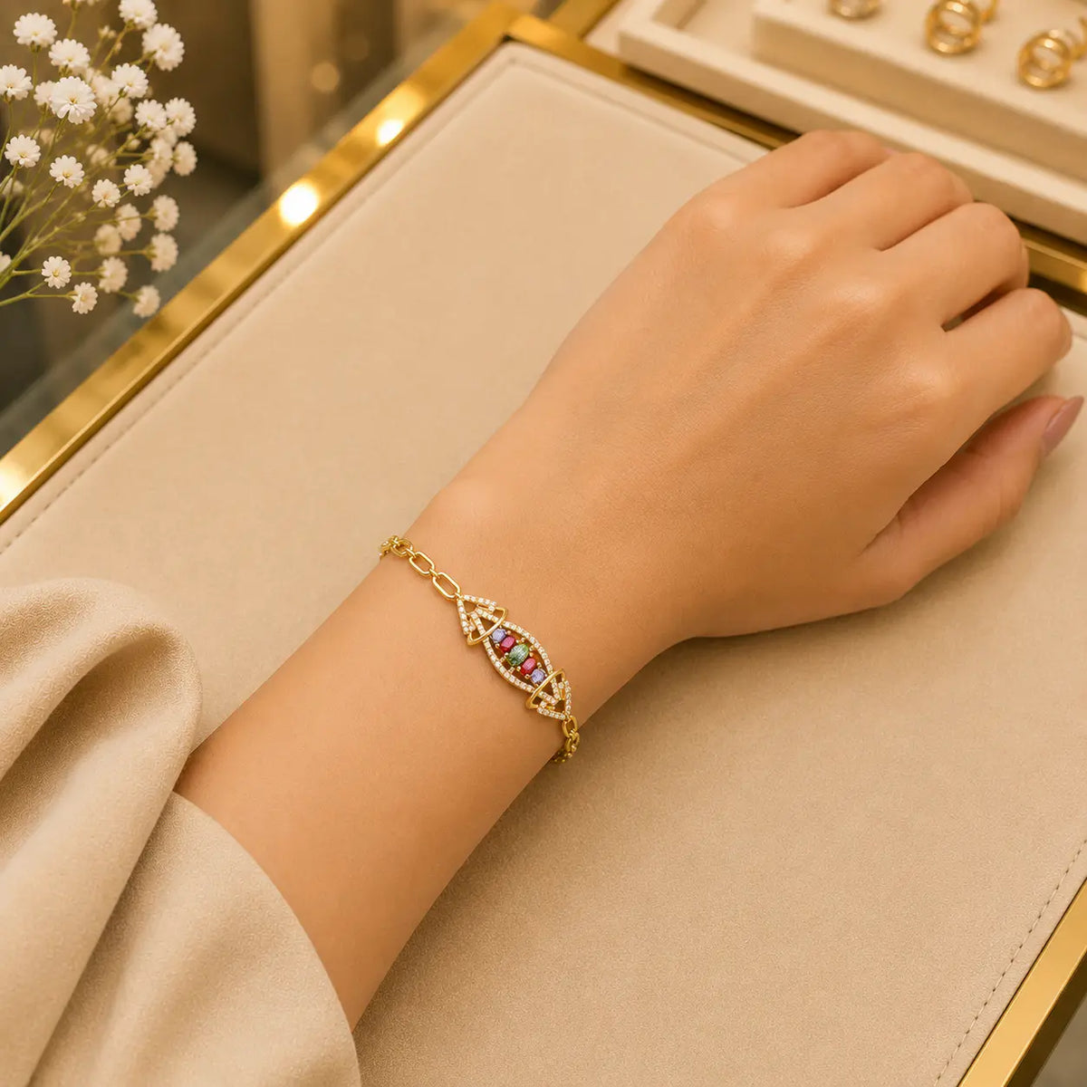 Colorful CZ Tennis Bracelet for Women | Gold-Tone Clasp, Gift Box Vedansh Craft