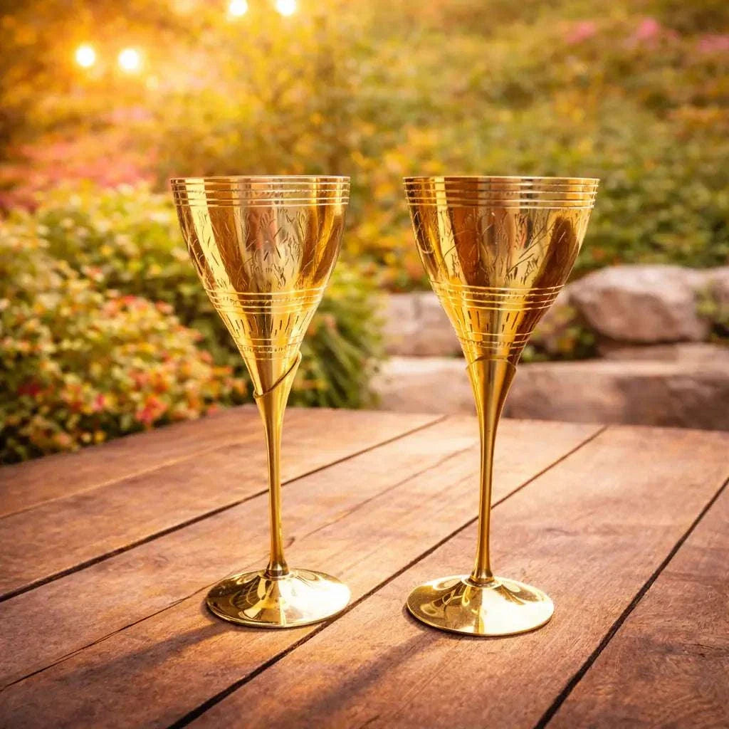 Brass Champagne Wine Glass Pair (8.5 Inch) Vedansh Craft