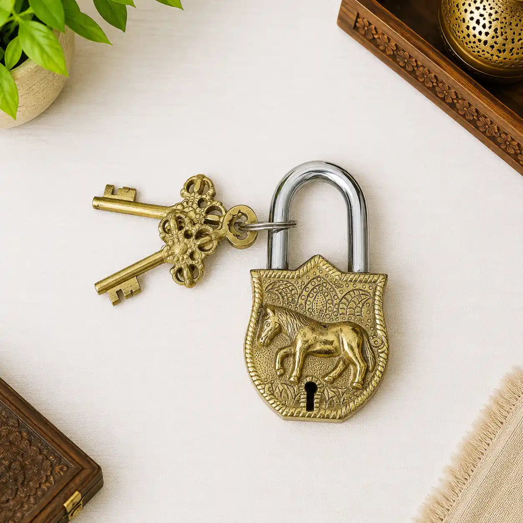 Brass Door Lock With Two Brass Keys (4.5 Inch) Vedansh Craft