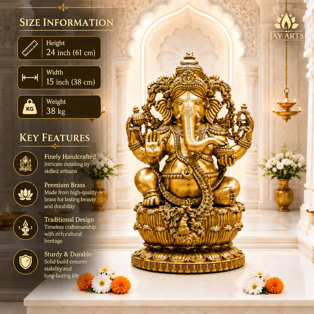 Brass Lord Ganesha Sitting Idol (24 Inch) Vedansh Craft