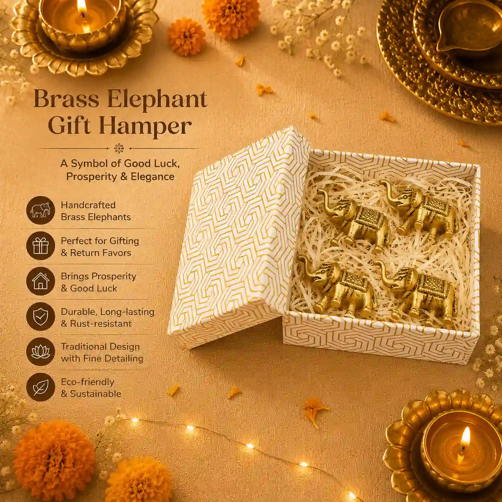 Brass Elephant Statue Set With Gift Box/Hamper Vedansh Craft