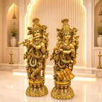 Brass Stone Work Standing Radha Krishna Statue Set (30 Inch) Vedansh Craft
