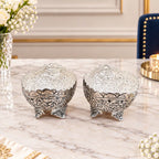Brass Silver Plated Noka Bowl Set With Velvet Box (3 inch) Vedansh Craft