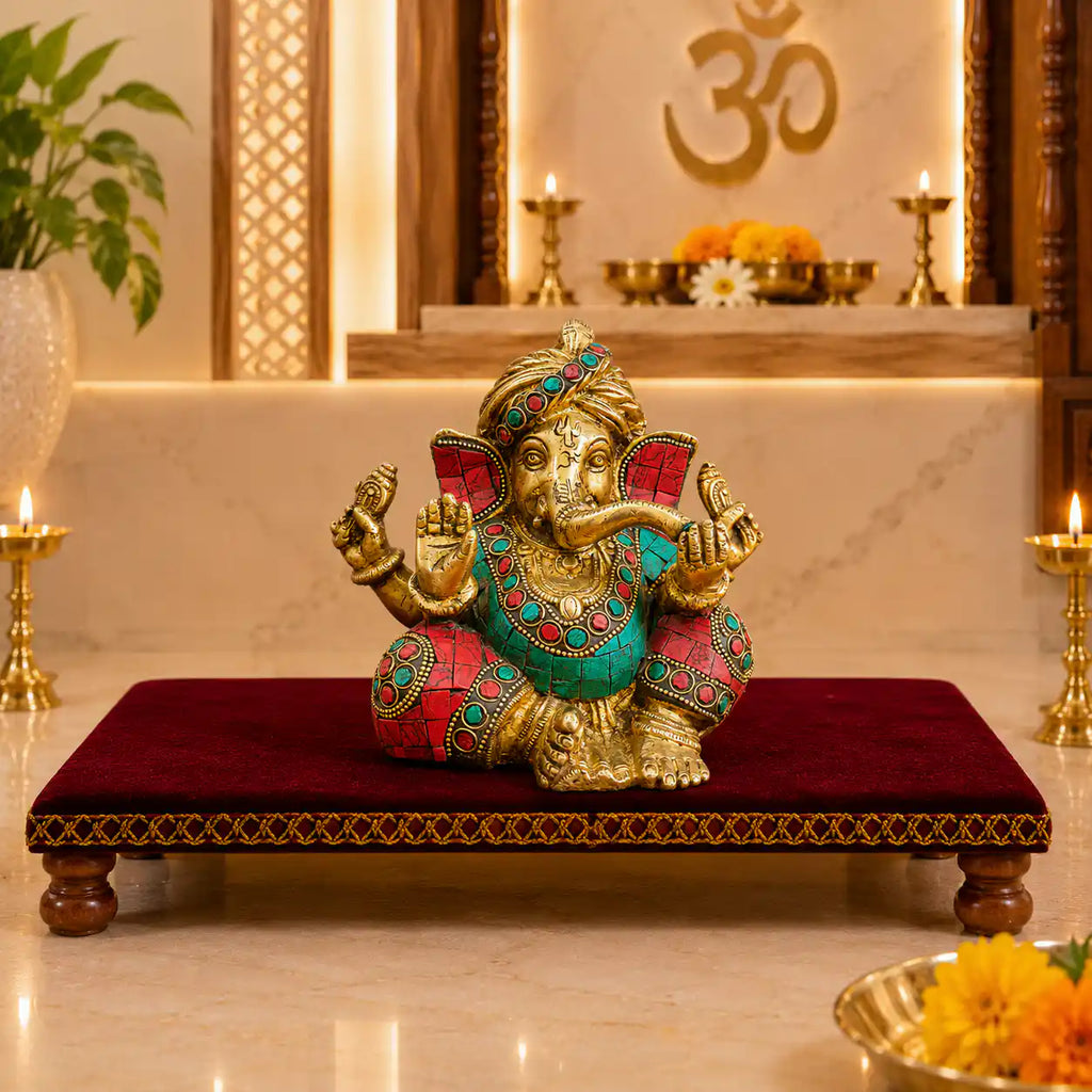 Brass Stone Work Sitting Ganesha Idol Vedansh Craft