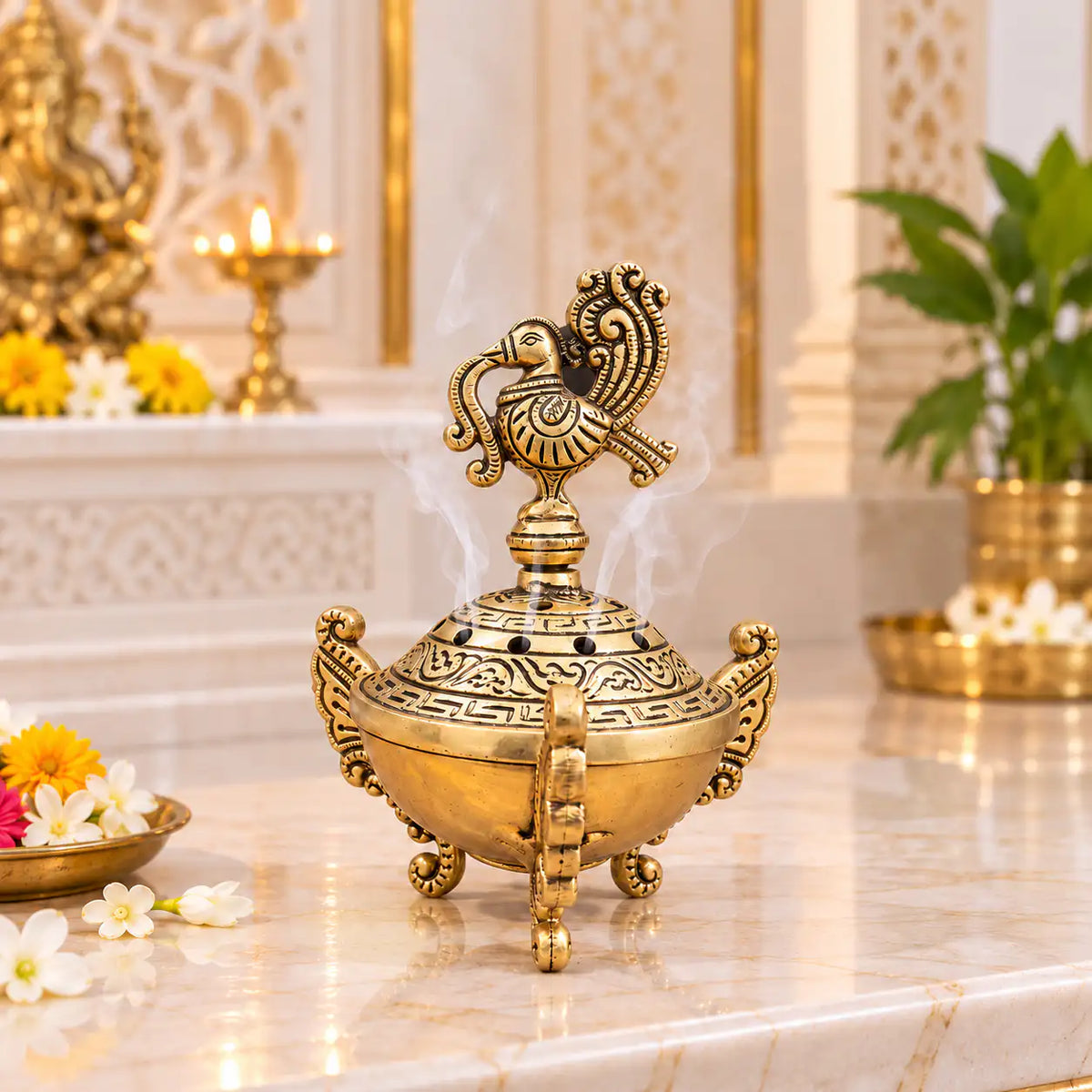 Brass Peacock Dhoop Dani & Incense Holder Vedansh Craft