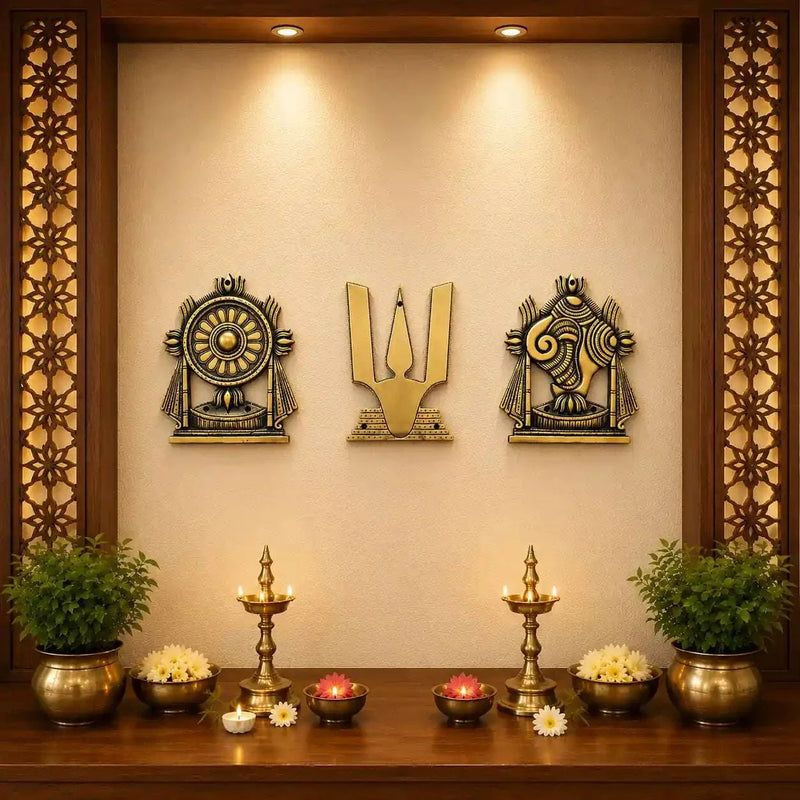 Brass Shankh Chakra Namah Wall Hanging Set (9.5 Inch) Vedansh Craft