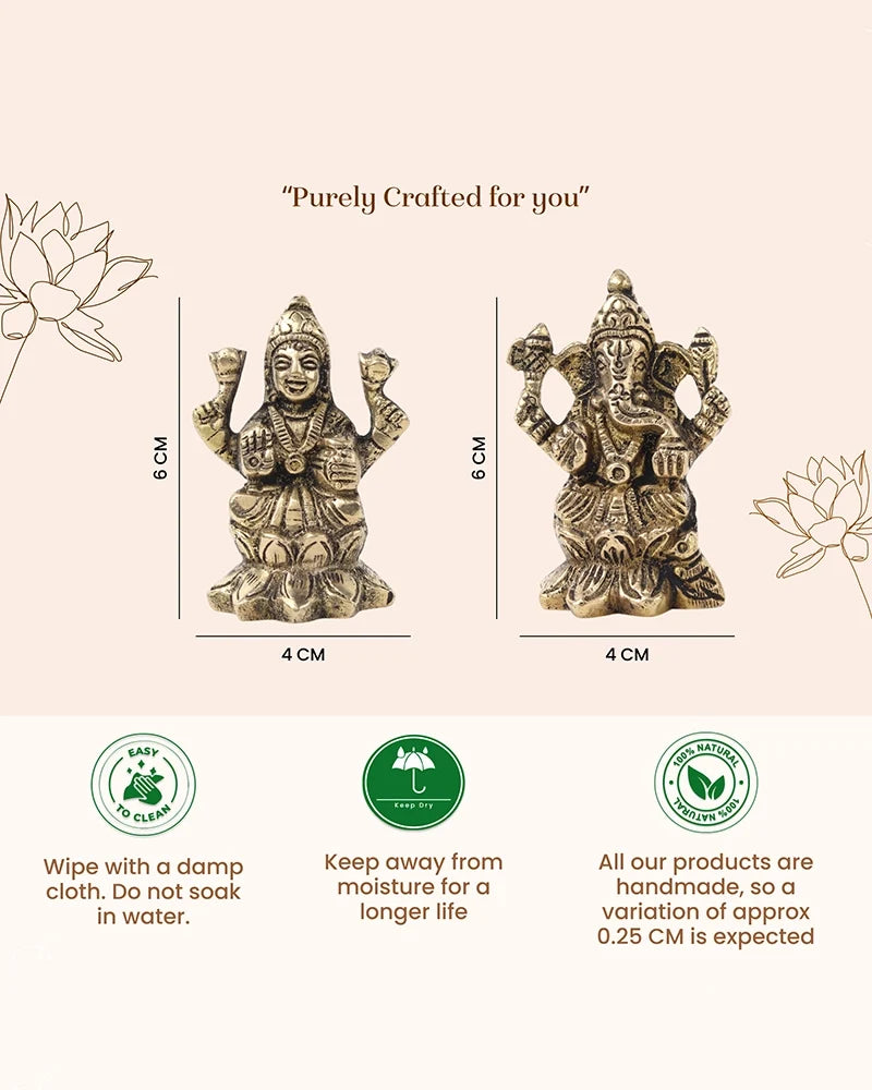 Pure Brass Laxmi Ganesh Idol Set Auspicious God Idol for Home Pooja