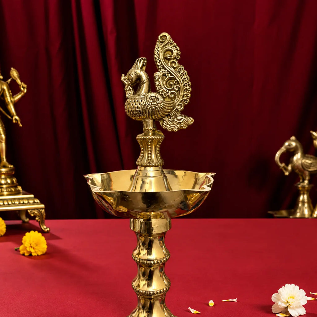 Brass Dana Peacock Samai Lamp Pair Vedansh Craft