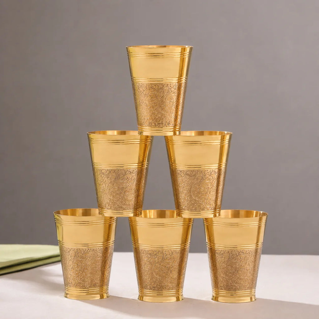 Brass Hand Carved Glass Pair Vedansh Craft