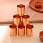 Copper Hammered Glass Pair (4 Inch) Vedansh Craft