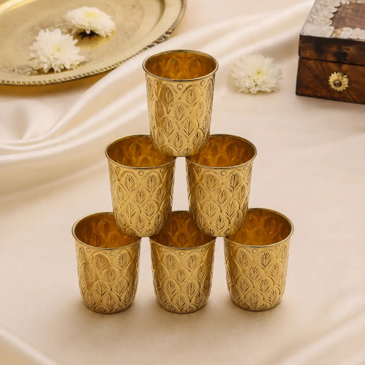 Brass Glass Pair (3.5 Inch) Vedansh Craft