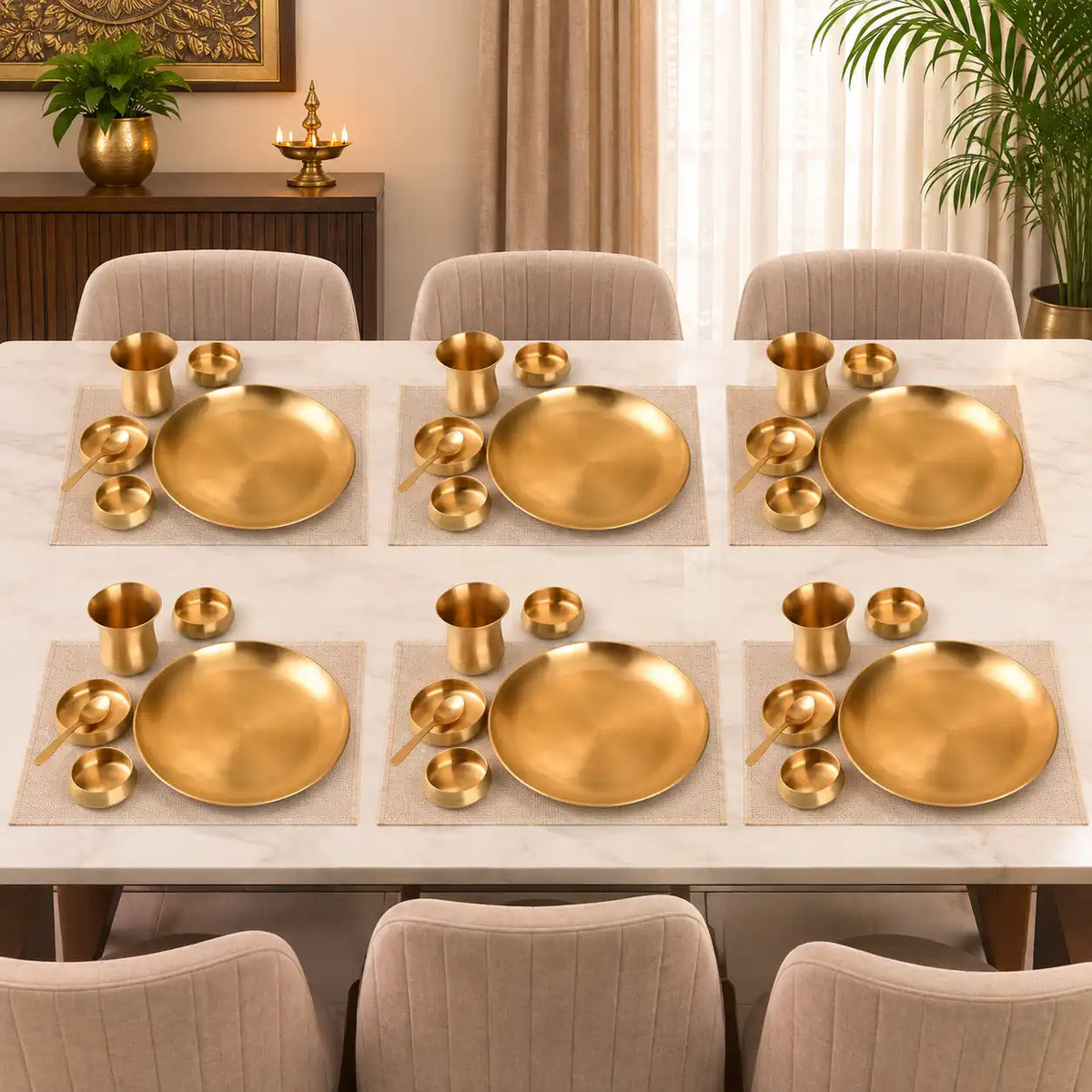 Brass Matt Thali/Dinner Set – Traditional Indian Brassware (1.55 Kg) Vedansh Craft
