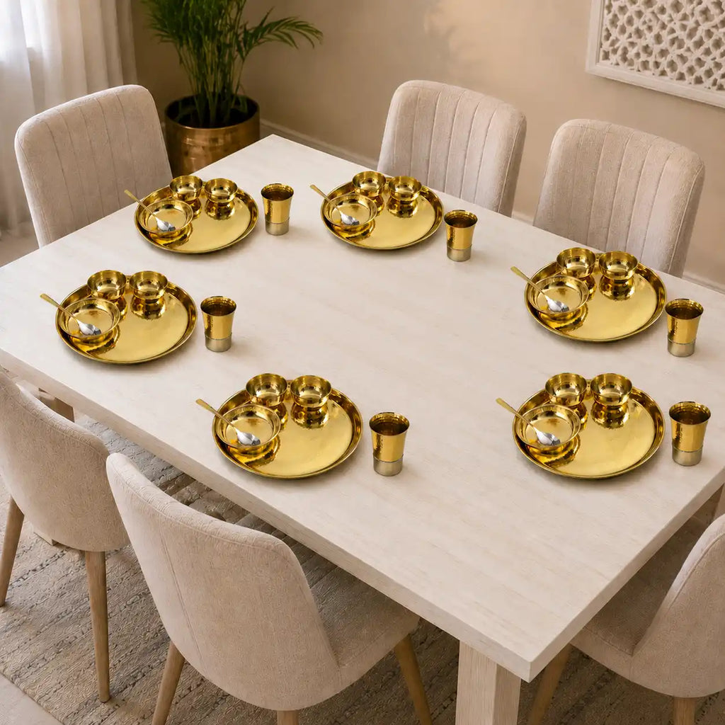 Brass Hammered Thali Set (1.1 Kg) Vedansh Craft