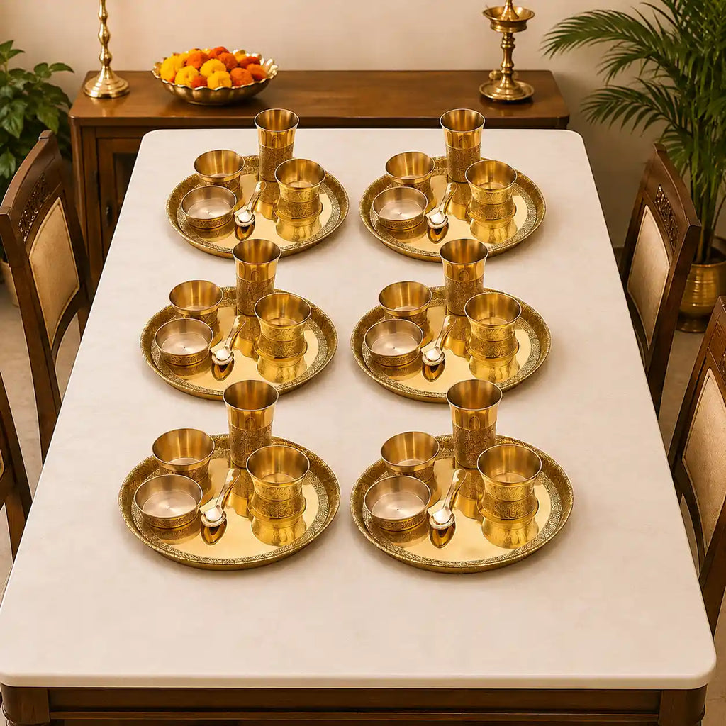 Brass Handcarved Thali/Dinner Set (1.4 Kg) Vedansh Craft