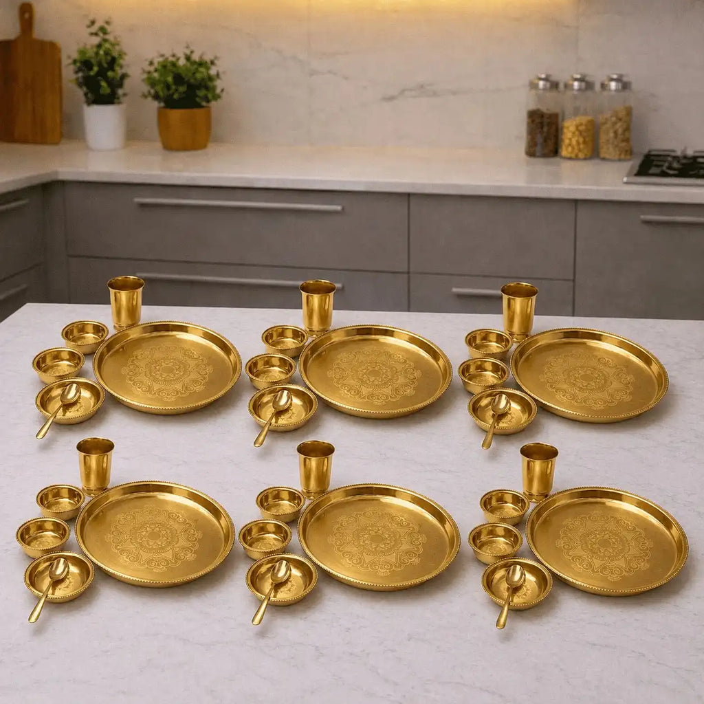 Brass Floral Design Thali/Dinner Set (1.15 Kg) Vedansh Craft