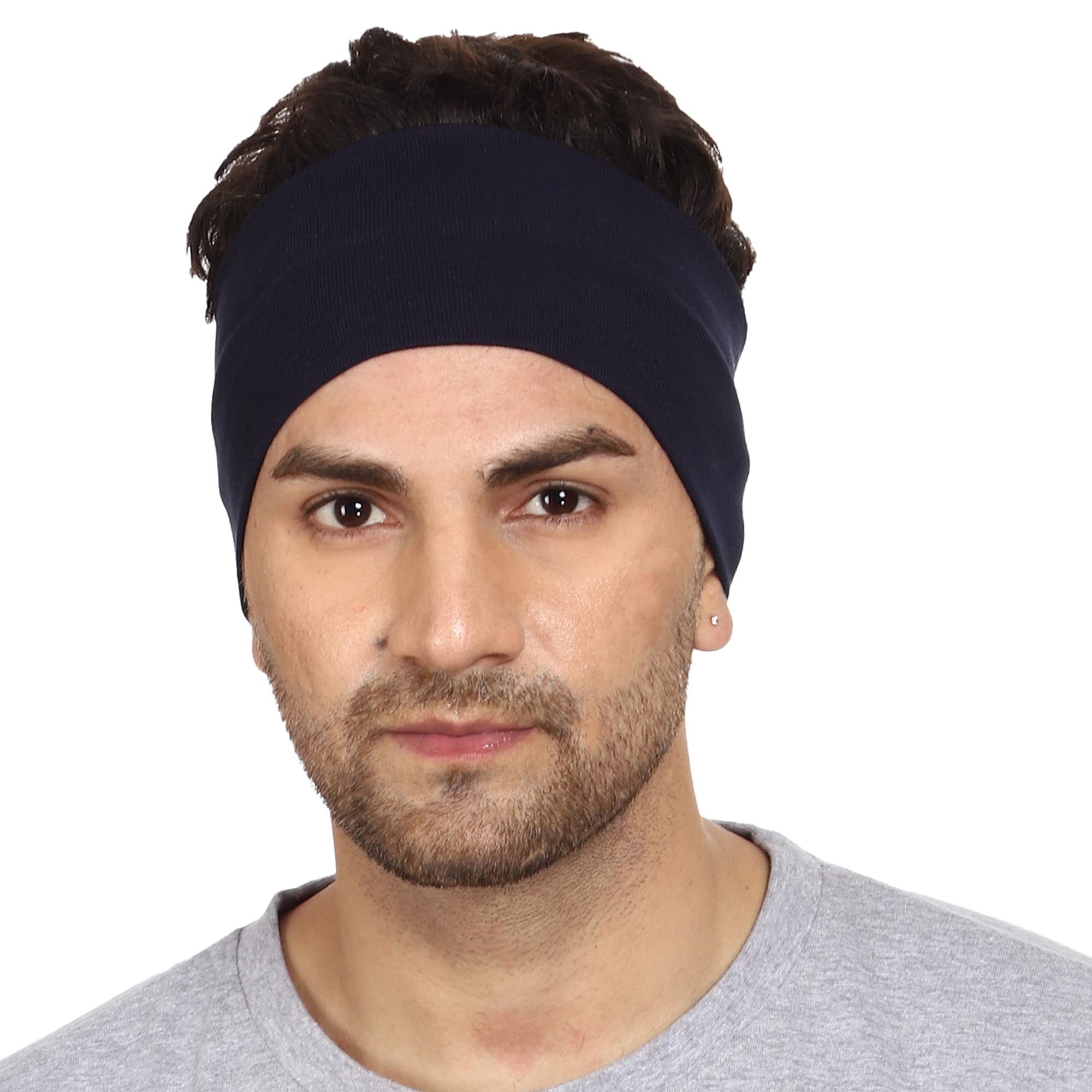 Gajraj Wide, Moisture Wicking and Non-Slip Exercise Workout Cotton Headband for Men and Women (Navy Blue)