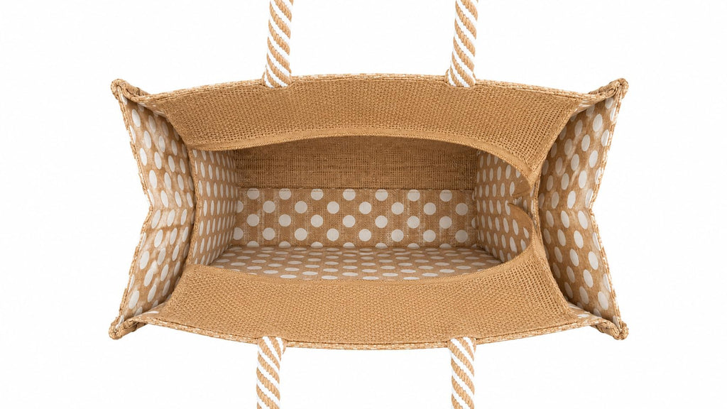 MOZU BAZAAR Jute Lunch Bag with Zip | Lunch Box Bag for Office Use | Jute Bag for Lunch | Jute Bags for Women & Men, Shopping, Grocery & Office Essentials (Polka Dot)