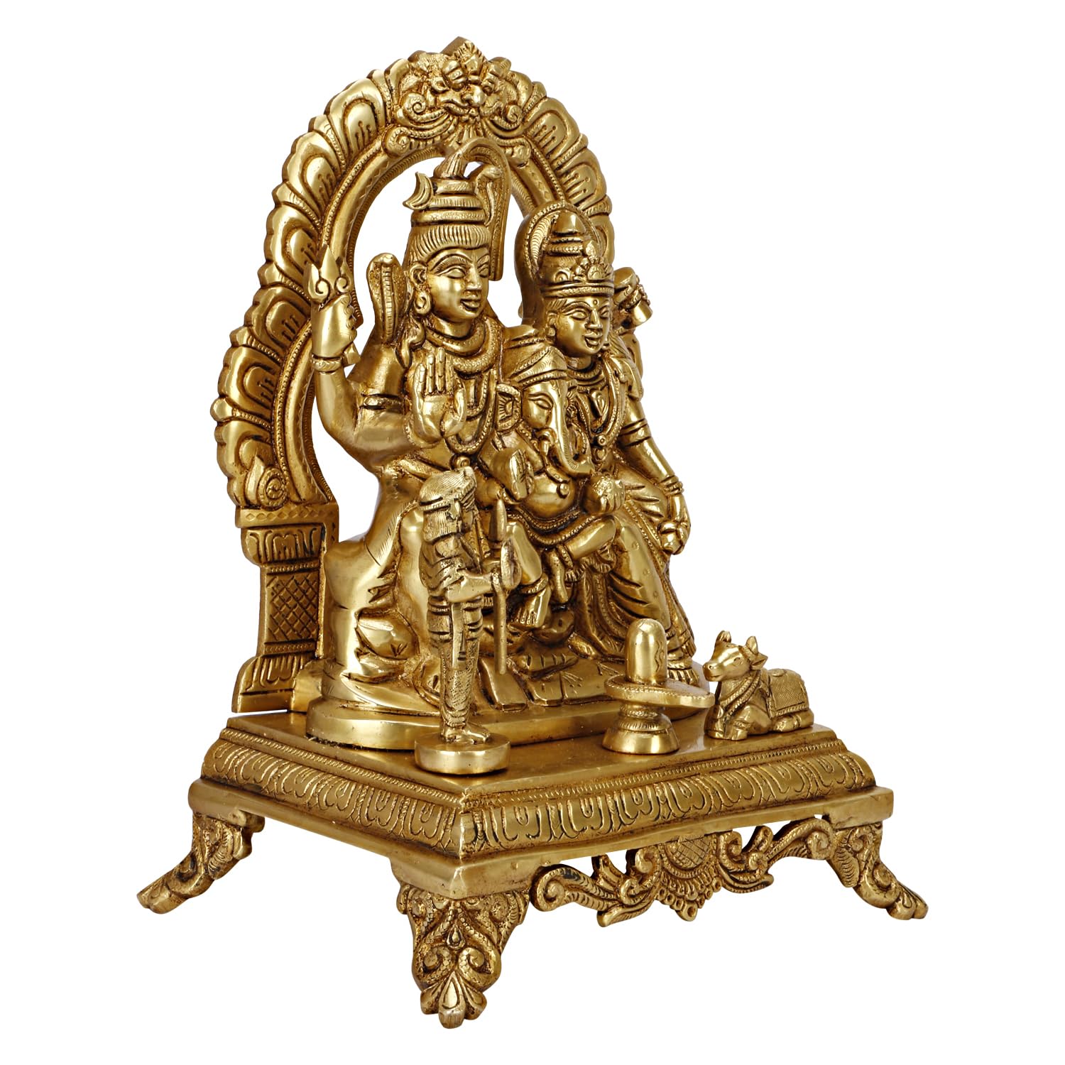 ARTVARKO™ Brass Lord Shiva Parvati Kartikeya and Ganesha Murti Shiv Family Parivar with Shivling Nandi Idol Gold Color 12 Inch.