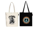 Peach Blossom Printed Cotton Zipper Tote Bags | CBAG - WHT-I M PEACE_BLK-SUN BENZ