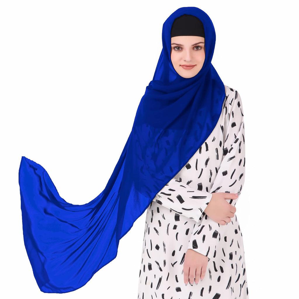 MyBatua Long Hijab in Breathable Soft Georgette large Head Wrap, Wholesale Price, 1pc Scarf HJ-020 (50x180 cm, Royal Blue)