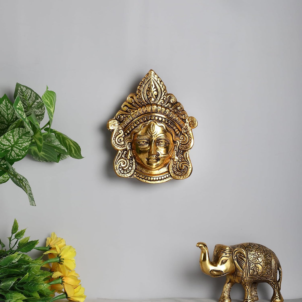 KridayKraft Durga Maa Face,Shero vali ma Metal face for Navratri Pooja,Temple Pooja,Decor Your Home & Office,Religious Idol Gift Article,Showpiece Figurines...