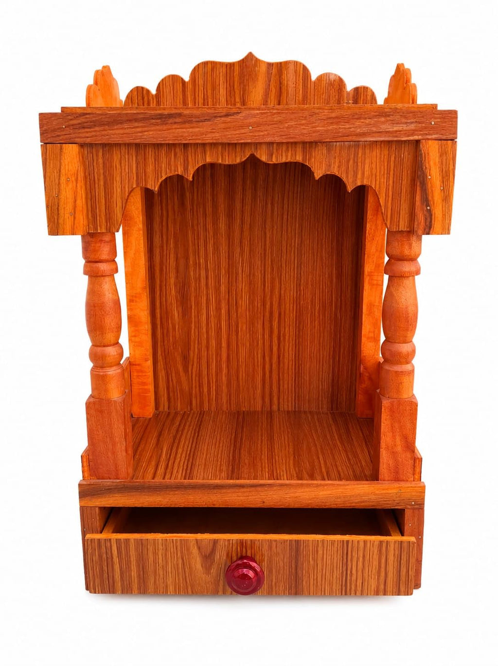 Premium Handcrafted Wooden Mandir for Home & Office | Compact Open Pooja Temple with Storage Drawer | Traditional Rosewood Sheesham Finish Wood Devotional Altar Ghari (42 x 32 x 22 cm) | Classic Brown