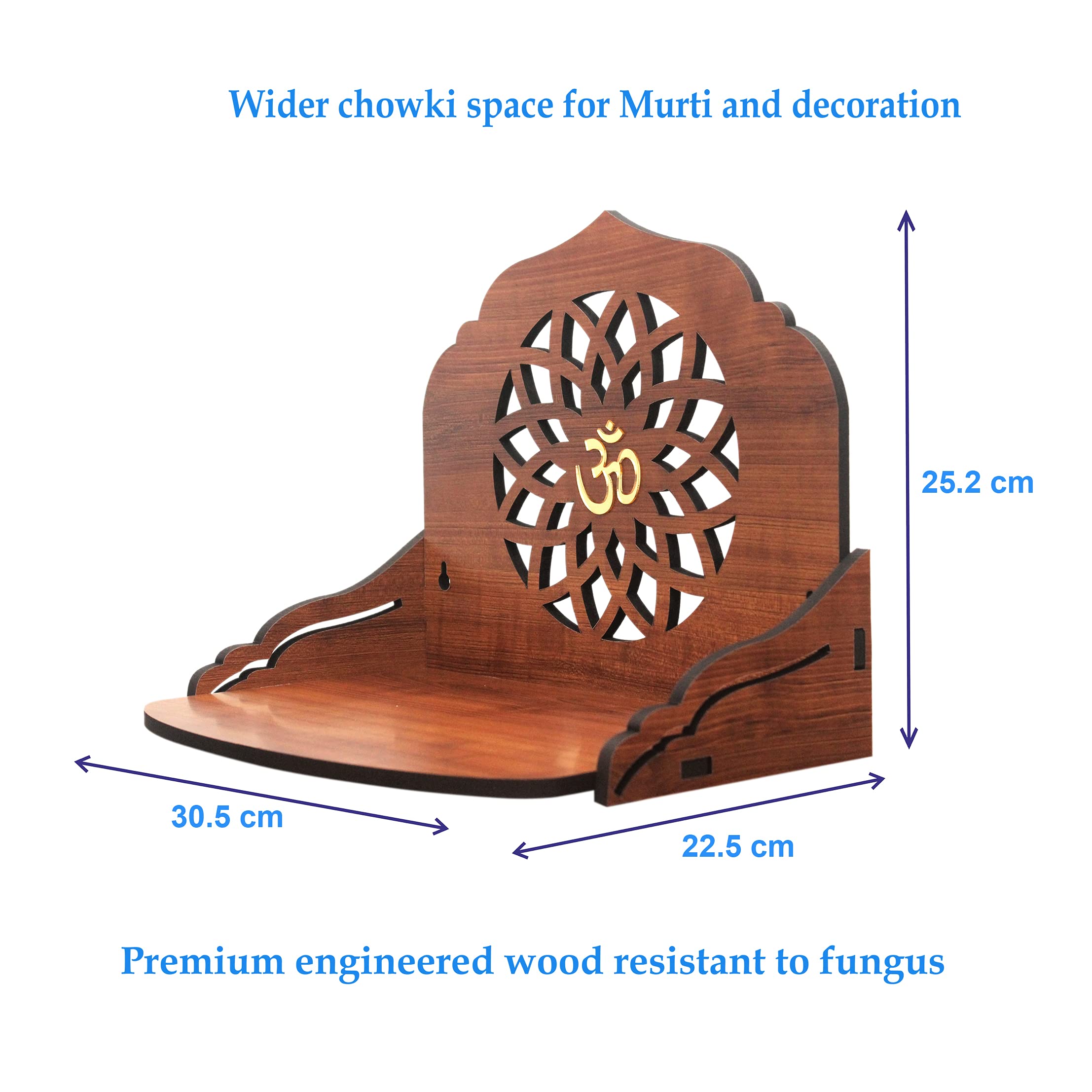 Cosmic String Enterprise LLP Mandala Design Wall Mounted Glossy Wooden Home Temple (Height- 9.92, Length- 12 , Width-8.85 Inch, Golden Teak)