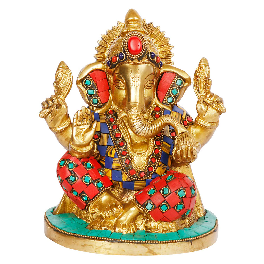 ARTVARKO Ganesh Idol Brass Multicolor Statue Murti Blessing Ganesha Vinayak Ganpati Sitting Sculpture Bhagwan Home Entrance Décor Temple Puja Gift Height 7 Inch