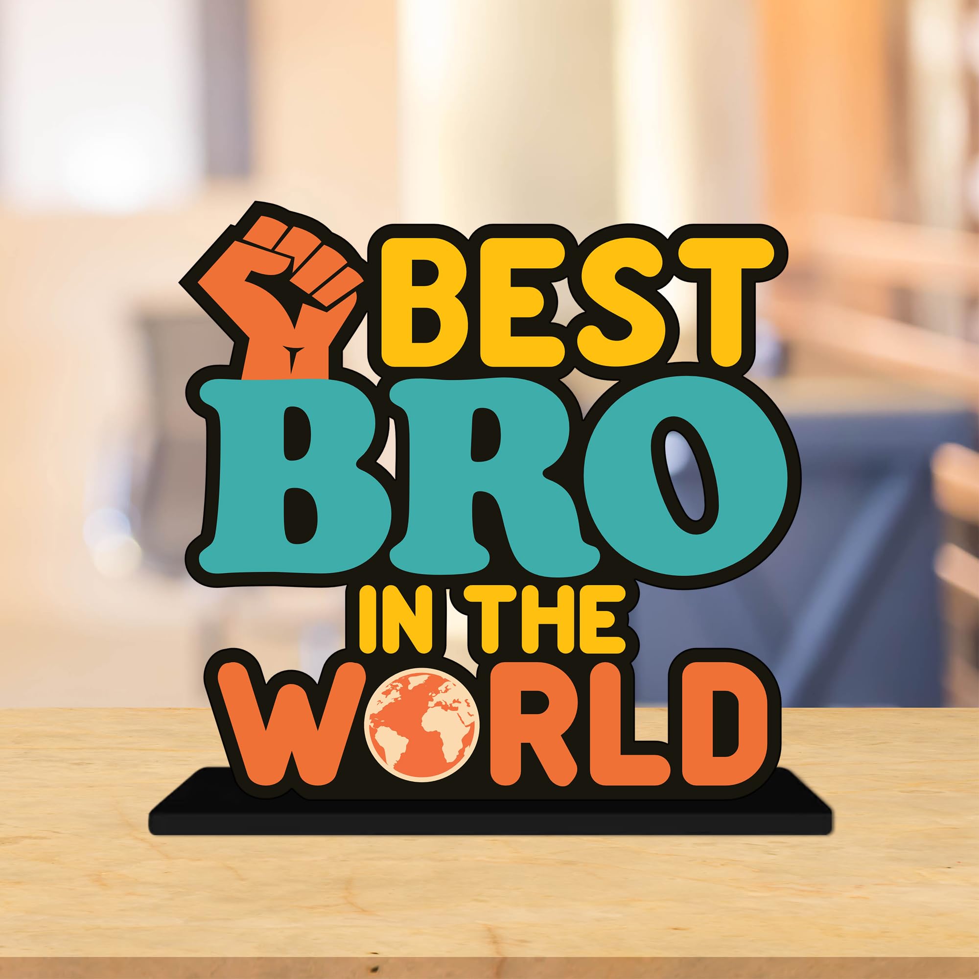 Artvibes Best Bro in the World Quotes Table Decor for Office Desk | Home Decoration Items | Living Room | Modern Art Wooden Showpiece Decorative Gift item (SP_1189)