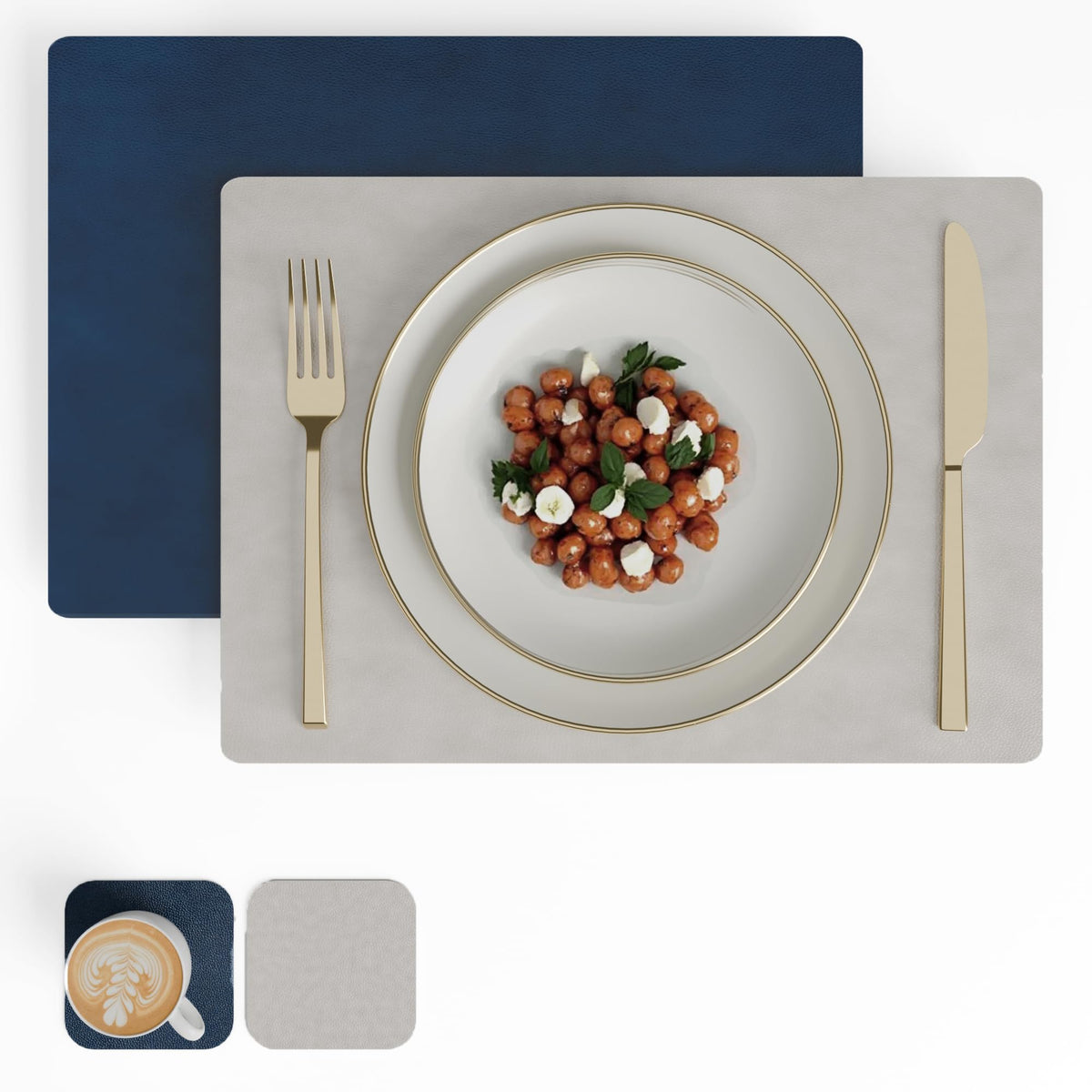 Encasa XO Leather Dining Table Mats, Heat & Stain Resistant Grey & Blue Kafalo