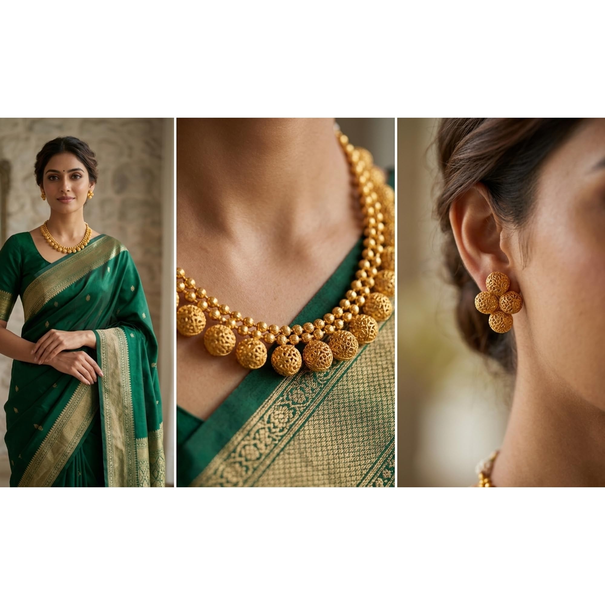 JFL - Jewellery for Less Traditional Gold Plated Filigree Necklace Set for Women | Handmade Ethnic Choker Jewellery Set with Matching Earrings | Wedding, Festive Necklace