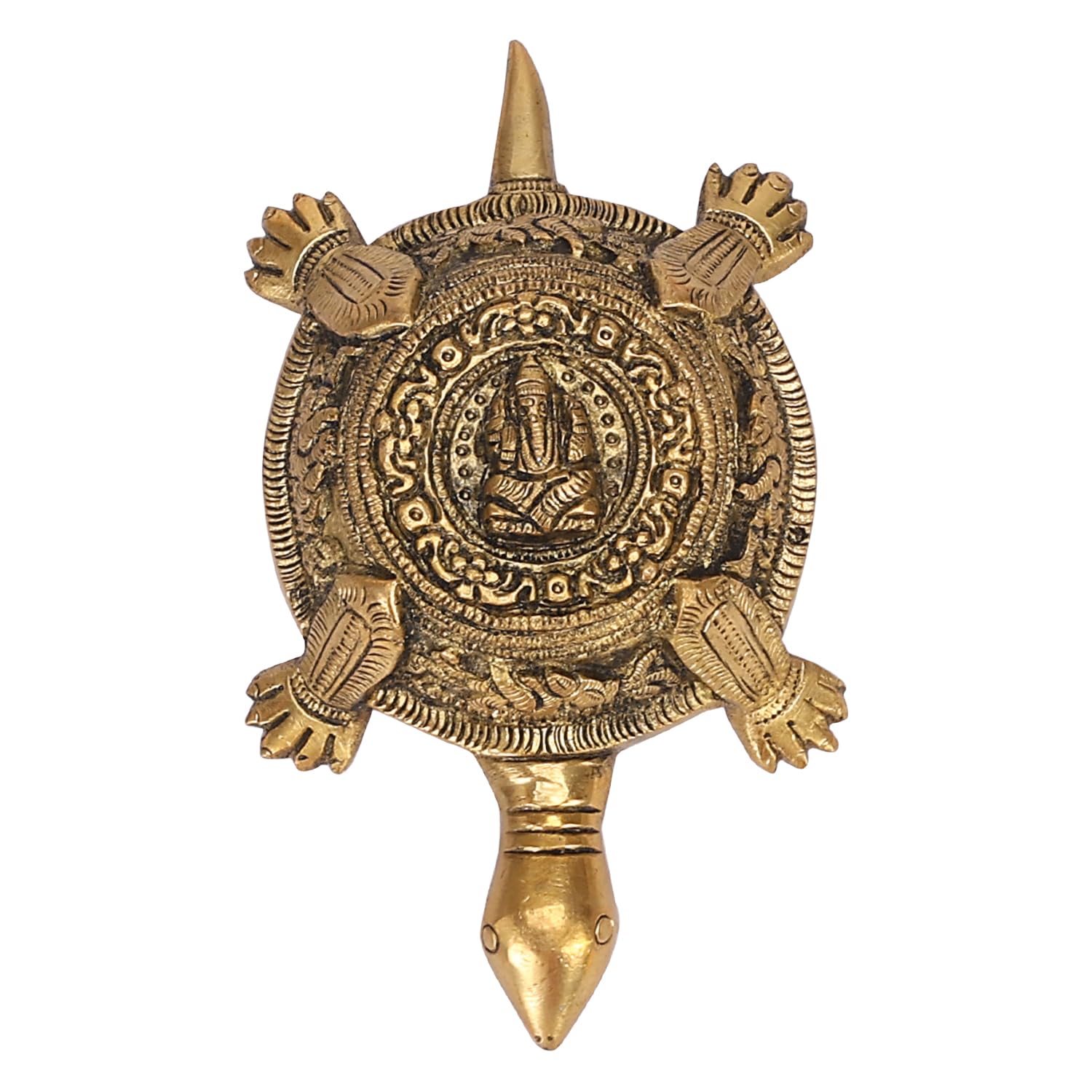 ARTVARKO Brass Tortoise Ganesha for Good Luck Showpiece Turtle Kachua Ganesh Tortoise for Shree Yantra Feng Shui Vastu Long Life Career 6.5 Inch