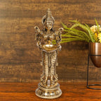 ARTVARKO Brass Deepalakshmi Idol Statue | Goddess Lakshmi Diya Oil Lamp Holder | Handmade Laxmi Murti for Pooja Room Mandir Home Decor Diwali Gift | Glossy Gold Finish | 11.5 Inch