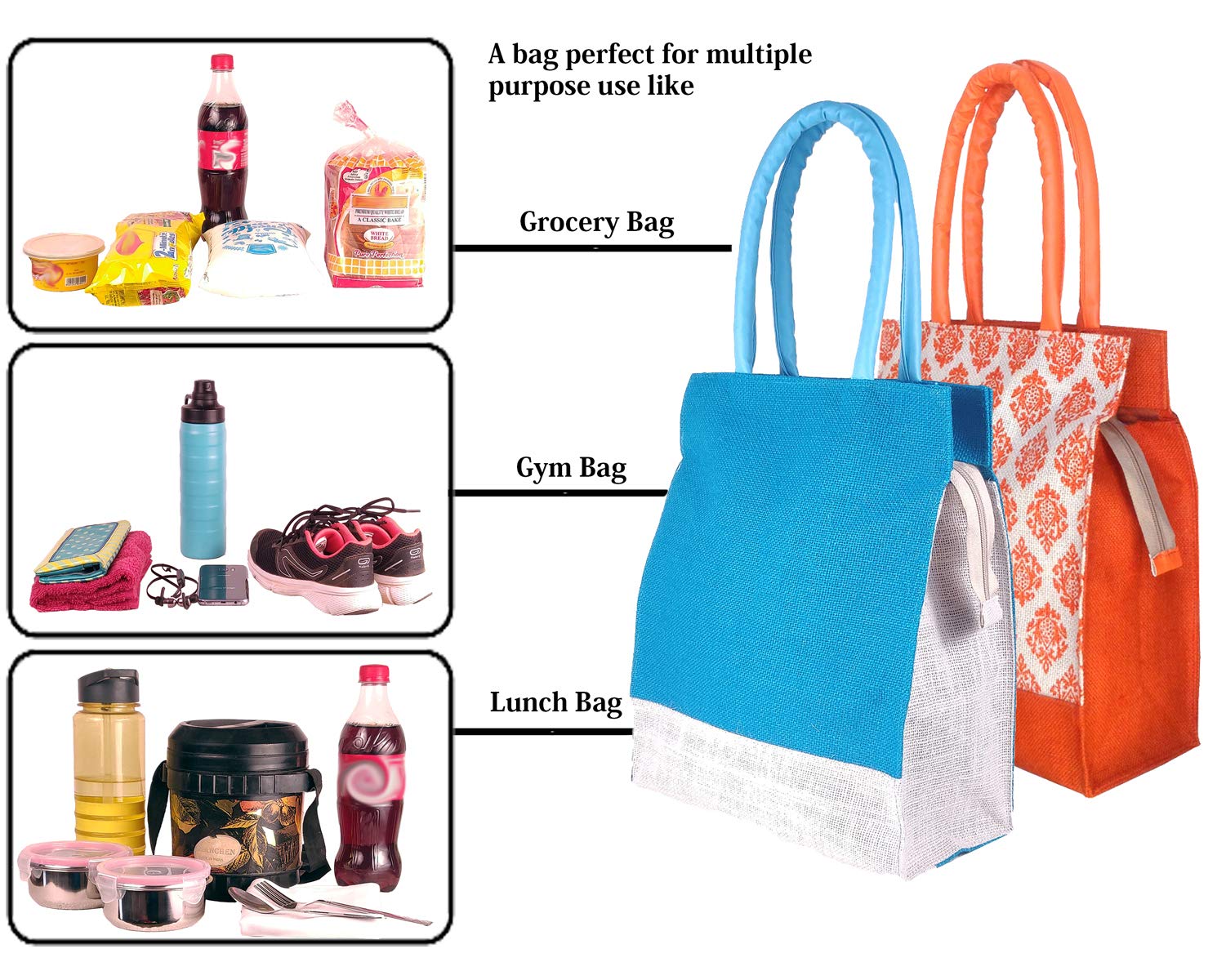 FOONTY Daily use Women Tote/Lunch/Gym Bag(Combo of 2,Multicolor,Fab-28E)