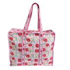 Bazaar Bhoot Edition Premium Cotton Quilted Shopping Tote Bag - Multipurpose Long Lasting Foldable Reusable Bag with zipper for Shopping, Travel & Daily Use - Made in India (Floral Pink)