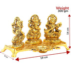 KridayKraft Laxmi Ganesh Saraswati Metal Idol Decorative Platter with Diya (Gold)