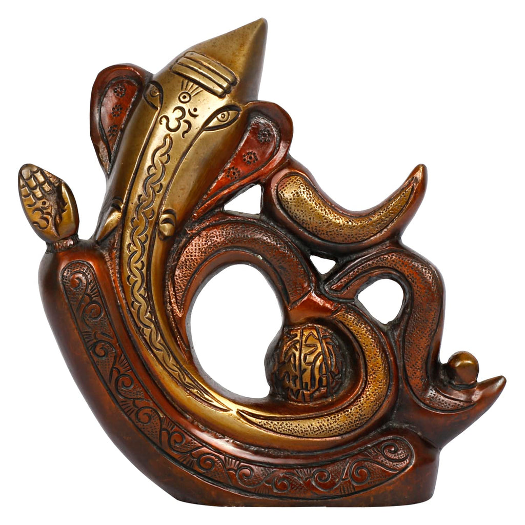 Svarup Modern Art Designer Ganesha Om Ganesh Brass Idol Murti Religious Statue for Good Luck & Success Gift 8 Inch.