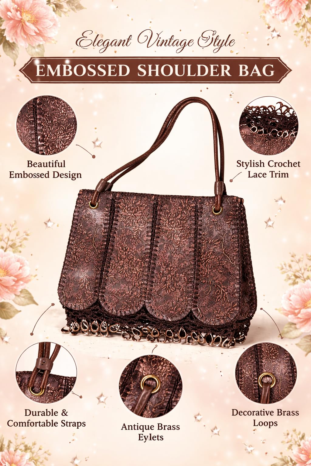 Women Stylish Handbag Designer Embossed Tote Bag Elegant Shoulder Strap Fashion Hand Carry Purse for Daily Use Coffee Color Office Casual Outings Use