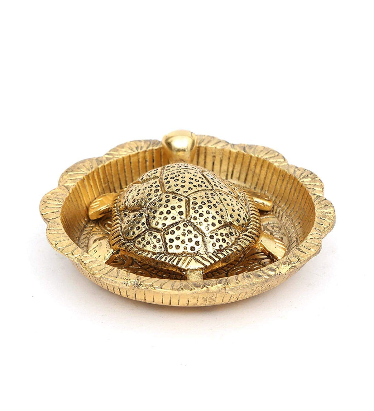 Prince Home Decor & Gifts Metal Feng Shui Tortoise On Plate Showpiece Golden Finish