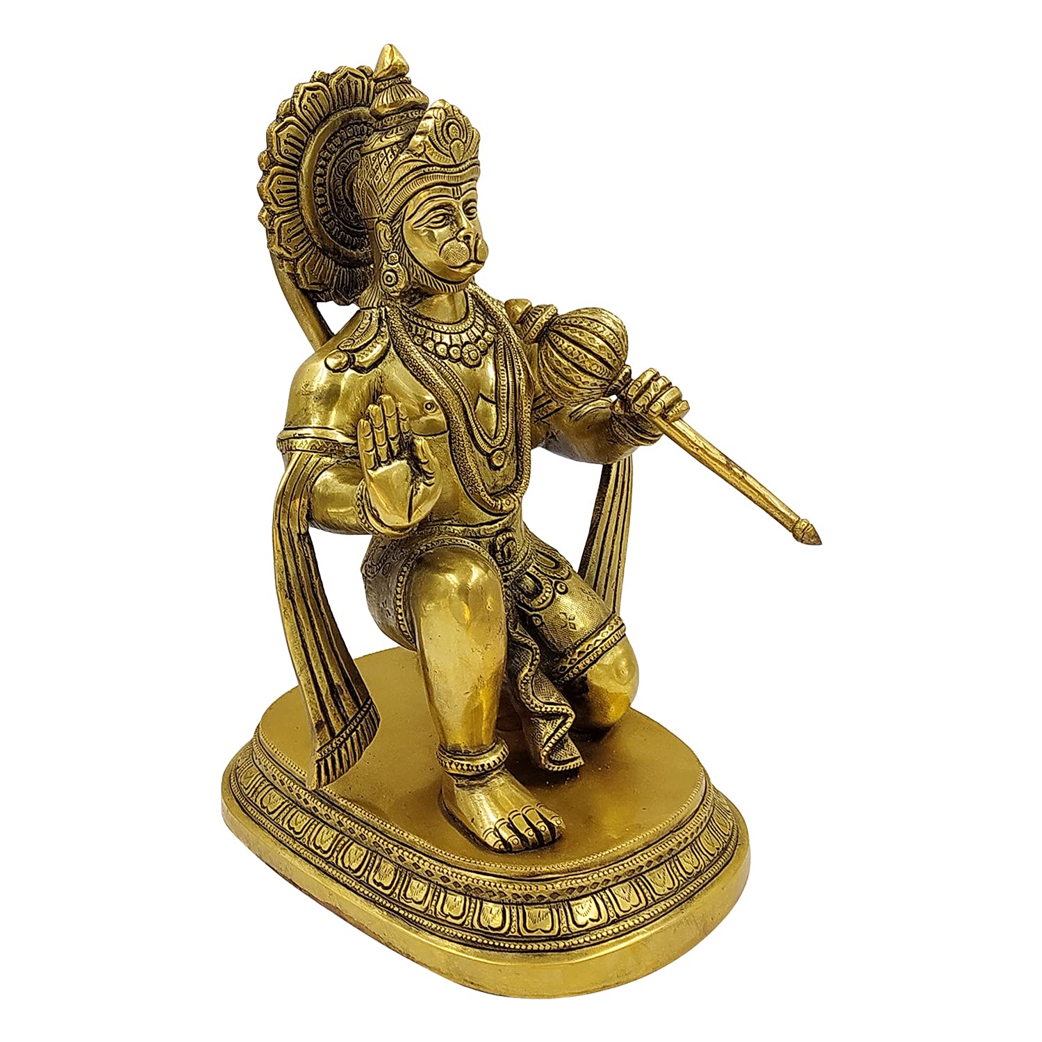 ARTVARKO Brass Lord Hanuman Statue Bajrang Bali Temple Murti Showpiece Pooja Gift Item (LxBxH 6x8x11 Inches)