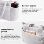 Puffer Tote Bag for Women Quilted Nurse Bag Lightweight Work Bag for Teacher Travel Handbag with Multiple Pockets, Light Gray, Large